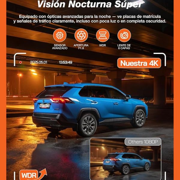 Dashcam con Camara Frontal y Trasera, WiFi 6 ,Tarjeta 32G, 4K+1080P , Pantalla 2.99", App