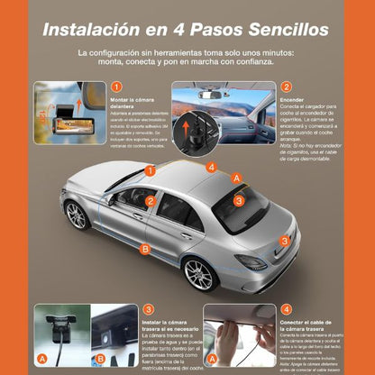 Dashcam con Camara Frontal y Trasera, WiFi 6 ,Tarjeta 32G, 4K+1080P , Pantalla 2.99", App