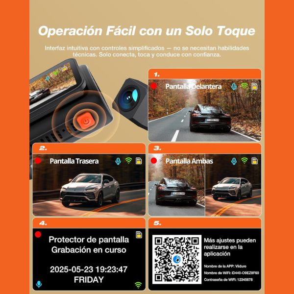 Dashcam con Camara Frontal y Trasera, WiFi 6 ,Tarjeta 32G, 4K+1080P , Pantalla 2.99", App