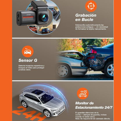 Dashcam con Camara Frontal y Trasera, WiFi 6 ,Tarjeta 32G, 4K+1080P , Pantalla 2.99", App
