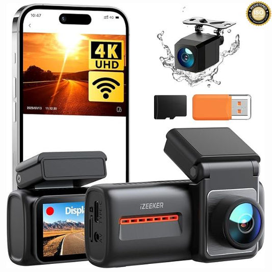 Dashcam con Camara Frontal y Trasera, WiFi 6 ,Tarjeta 32G, 4K+1080P , Pantalla 2.99", App